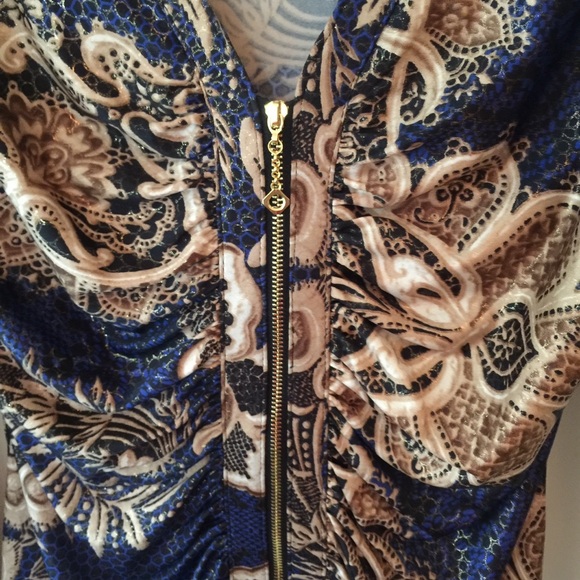 Joseph Ribkoff gold zipped up front top size 8 Blue and Gold. - Picture 3 of 6
